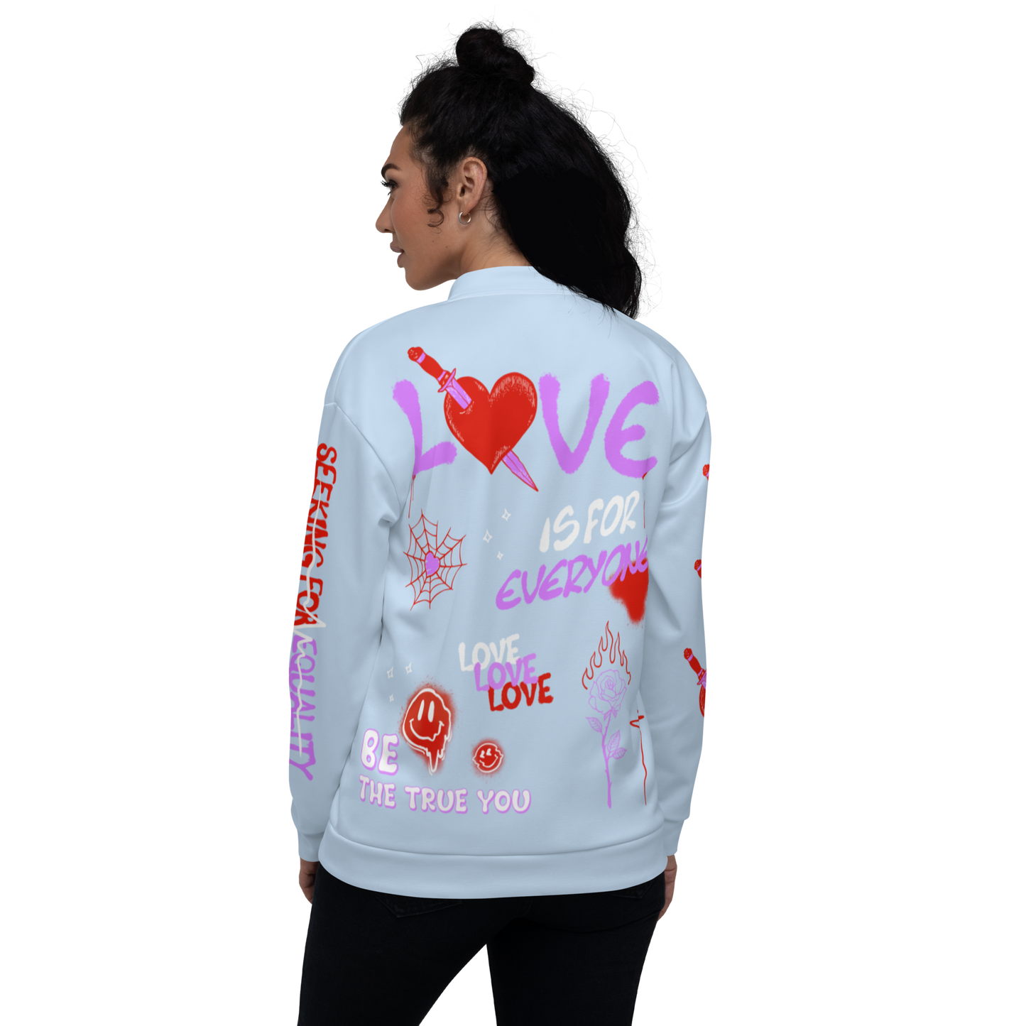 LOVE IS FOR EVERYONE Baby Blue Bomber Jacket