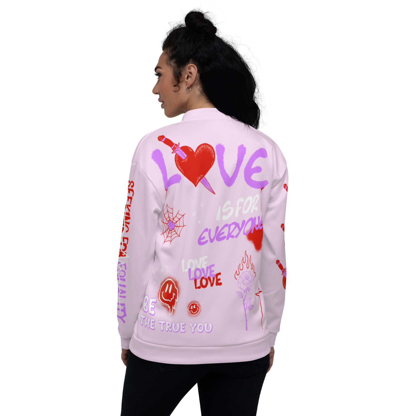 Pink LOVE IS FOR EVERYONE Unisex Bomber Jacket